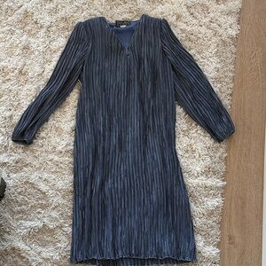 Vintage Pierre Labiche Pleated Accordian Long Sleeve Blue Dress Size 8